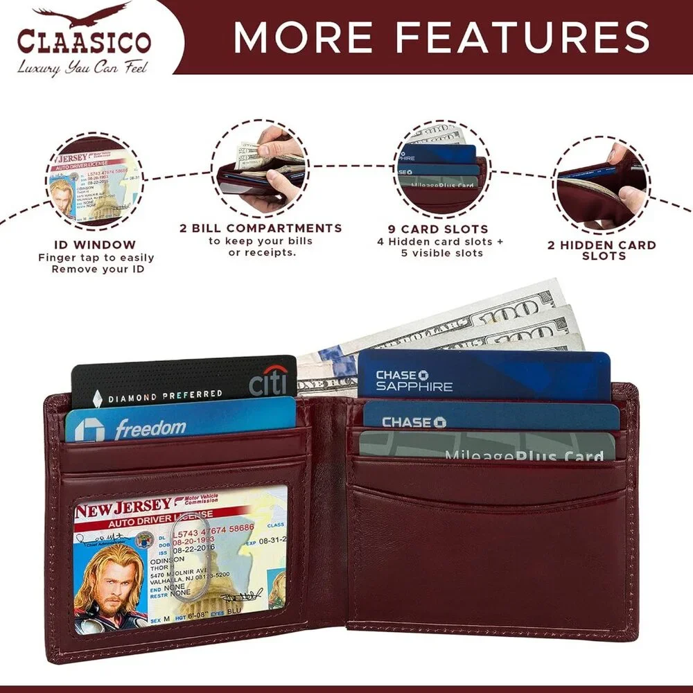 Men’s Red Genuine Leather Slim Bifold RFID Wallet Gift for Men Packed in Stylish